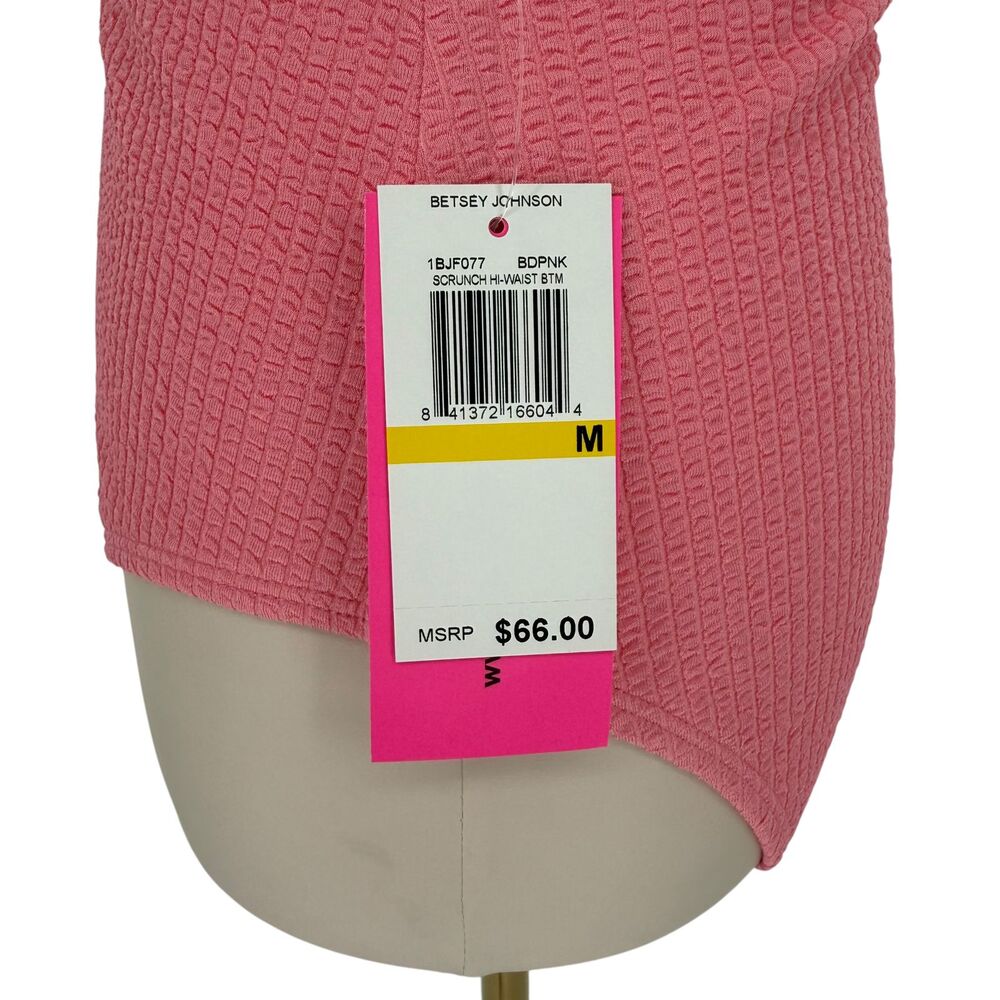 Betsey Johnson Bikini Bottom M Pink Ribbed Rosette High Waist Scrunch Resort NWT - Picture 6 of 11